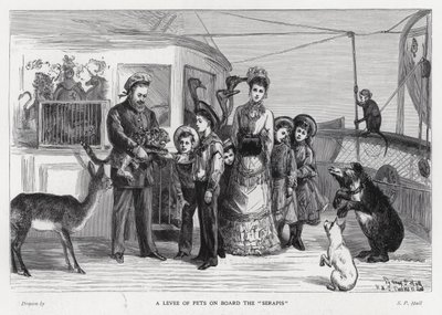 O Rei Eduardo VII com animais selvagens capturados a bordo da tropa, os Serapis, na sua visita à Índia. de Sydney Prior (after) Hall