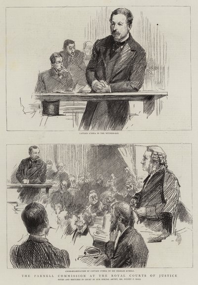 A Comissão Parnell nos Tribunais Reais de Justiça (gravura) de Sydney Prior (after) Hall