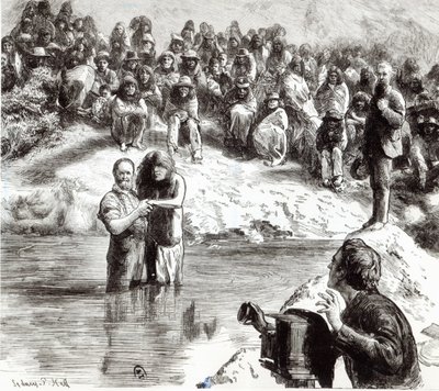 Um batismo de índios norte-americanos - mórmons posando como apóstolos de Cristo, 1892 de Sydney Prior Hall