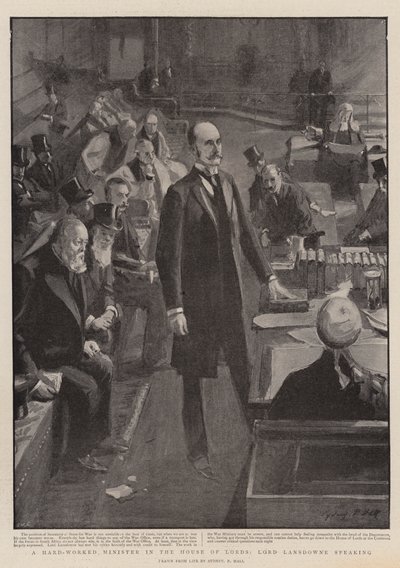 Um ministro trabalhador na Câmara dos Lordes, Lord Lansdowne falando de Sydney Prior Hall