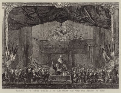 Celebração do centenário de Voltaire no Teatro Gaite, Paris, Victor Hugo dirigindo-se ao encontro de Sydney Prior Hall