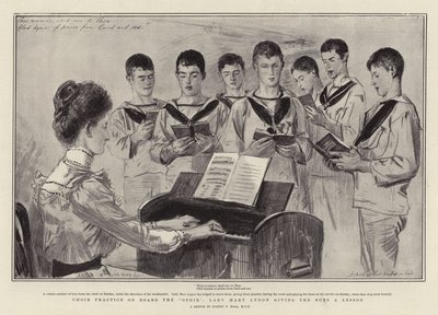 Coro pratica a bordo do Ofir, Lady Mary Lygon dando aos meninos uma lição de Sydney Prior Hall