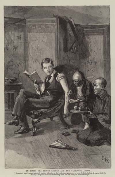 No Japão, em 1881, o príncipe George e o tatuador de Sydney Prior Hall
