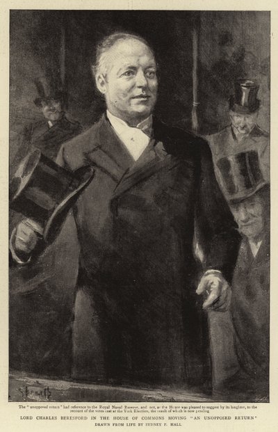 Lord Charles Beresford, na Câmara dos Comuns, movendo um retorno sem oposição de Sydney Prior Hall