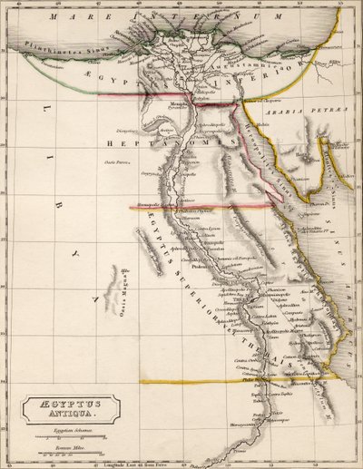 Mapa de Aegyptus Antiqua (Egito Antigo), desenhado e gravado por Sydney Hall, c.1826 de Sydney Prior Hall