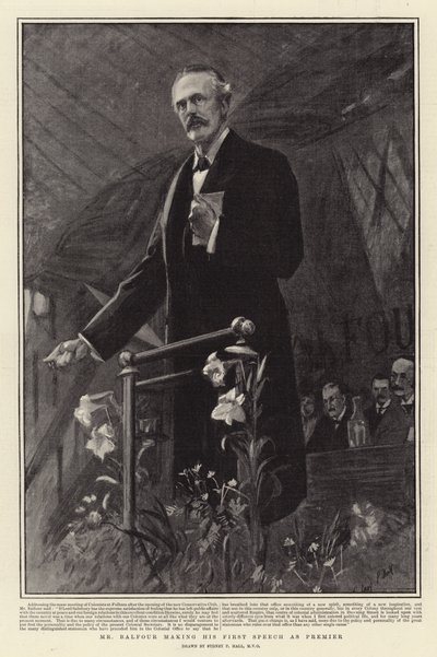Sr. Balfour fazendo seu primeiro discurso como Premier de Sydney Prior Hall