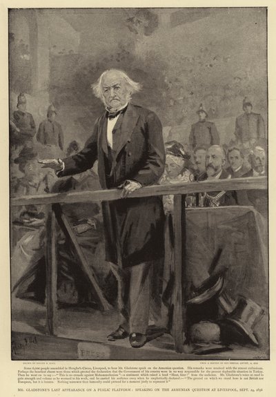 Última aparição do Sr. Gladstone em uma plataforma pública, falando sobre a questão armênia em Liverpool, 24 de setembro de 1896 de Sydney Prior Hall
