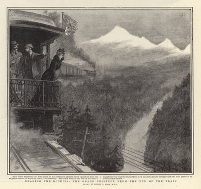 Perto das Montanhas Rochosas, a grande perspectiva do fim do trem de Sydney Prior Hall