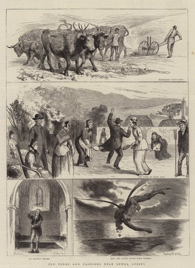 Pessoas e modas antigas perto de Lewes, Sussex de Sydney Prior Hall