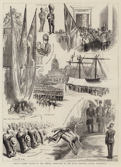 Príncipe Albert Victor na inspeção anual da Royal Hospital School, Greenwich de Sydney Prior Hall
