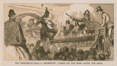 Reminiscências de uma Corrida de Barcos de Oxford e Cambridge: A Dole do Minstrel - uma baqueta; almoçar no banco depois da corrida de Sydney Prior Hall