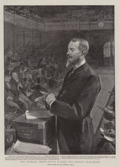 Sir Michael Hicks-Beach fazendo o seu orçamento de Sydney Prior Hall