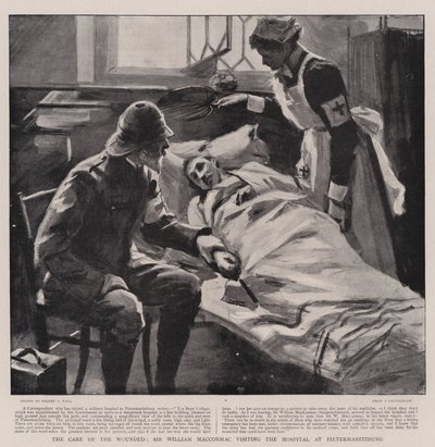 O cuidado dos feridos, Sir William MacCormac visitando o hospital em Pietermaritzburg de Sydney Prior Hall