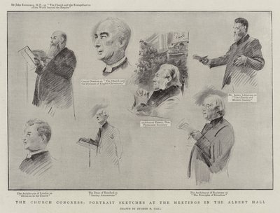 The Church Congress, Portrait Sketches nos Encontros no Albert Hall litho de Sydney Prior Hall