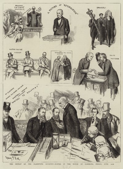 A derrota do Ministério Gladstone, cenas na Câmara dos Comuns, sexta-feira, 12 de junho de Sydney Prior Hall