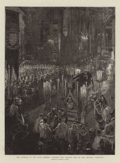 O funeral do falecido cardeal Manning, a missa do réquiem no oratório, Brompton de Sydney Prior Hall
