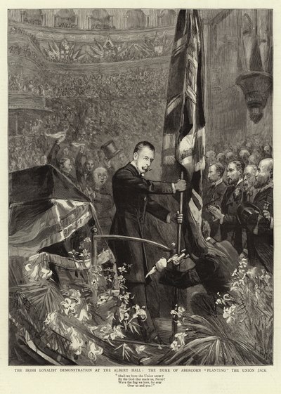 A Demonstração Legalista Irlandesa no Albert Hall, o Duque de Abercorn Plantando a Union Jack de Sydney Prior Hall