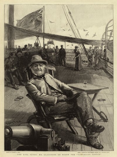 O Kiel Fetes, o Sr. Gladstone a bordo do Castelo de Tantallon de Sydney Prior Hall