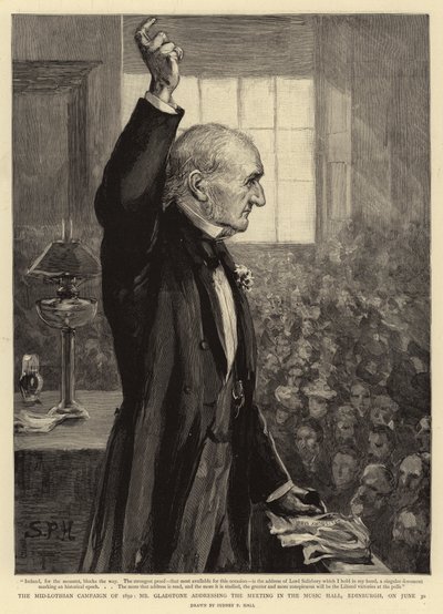 Campanha Mid-Lothian de 1892, o Sr. Gladstone dirigindo-se ao Encontro no Music Hall, Edimburgo, em 30 de junho de Sydney Prior Hall