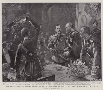 A apresentação ao coronel Hector MacDonald, o duque de Atholl, que se agarra à Espada de Honra de Sydney Prior Hall