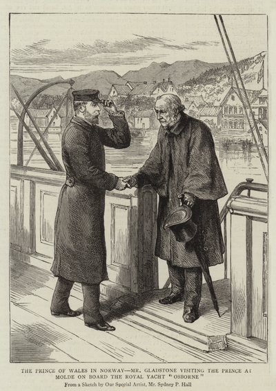 O Príncipe de Gales, na Noruega, o Sr. Gladstone visitar o Príncipe no Molde a bordo do Royal Yacht Osborne de Sydney Prior Hall