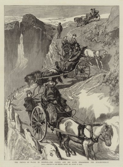 O Príncipe de Gales na Noruega, o Príncipe e sua Suíte descendo o Stalheimsklev de Sydney Prior Hall