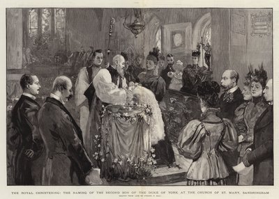 O batismo real, o nome do segundo filho do duque de York na Igreja de Santa Maria, Sandringham de Sydney Prior Hall