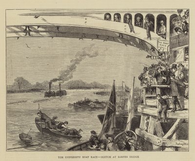 A corrida de barco da Universidade, Sketch na ponte de Barnes de Sydney Prior Hall