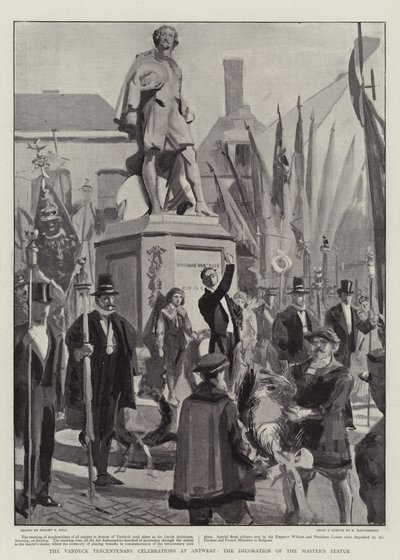 As comemorações do tricentenário de Vandyck em Antuérpia, a decoração da estátua do mestre de Sydney Prior Hall