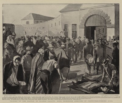 Vítimas da Batalha de Elands Laagte, Boer Prisioneiros chegando em Pietermaritzburg Gaol de Sydney Prior Hall