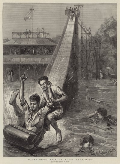 Água-tobogã, um novo divertimento de Sydney Prior Hall