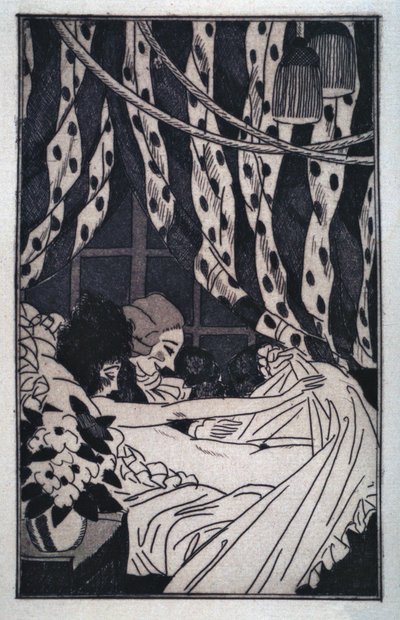 Erotismo: Giacomo Casanova (1725-1798) levanta as folhas para contemplar a sua amante nua, no início do século XX (gravura) de Sylvain Sauvage