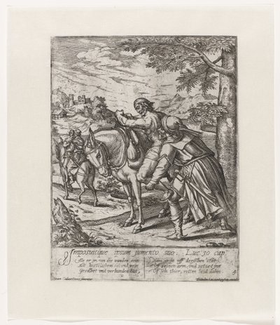 O Bom Samaritano ajuda o homem ferido em seu burro Parábola do Bom Samaritano (título da série) de Symon Novelanus