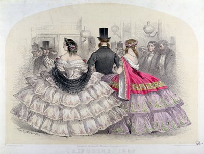 Senhoras vestindo Crinolines na Royal Italian Opera, Covent Garden, 1859 (gravura a cores) de T. H. Guerin
