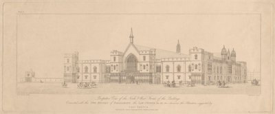 Perspectiva das Frentes Norte e Oeste dos Edifícios ligados às Duas Câmaras do Parlamento, os Tribunais de Direito de T. Kearnan