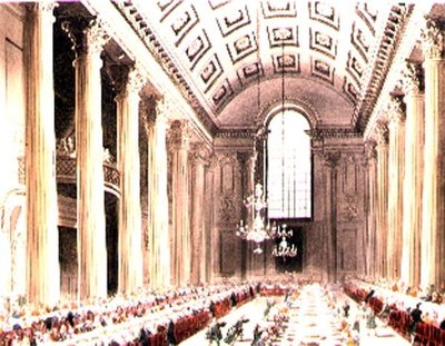O Salão Egípcio, Mansion House, do "Microcosmo de Londres" de Ackermann de T. and Pugin A.C. Rowlandson