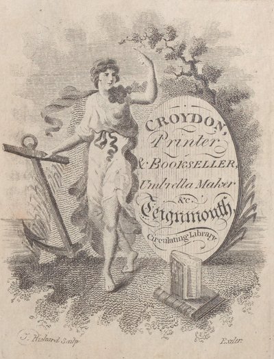 Cartão comercial para Croydon, impressora, livreiro e fabricante de guarda-chuva, século 19., século 19. de T. Rickard