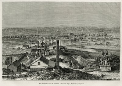 Vista geral das minas de Sandhurst, gravada após um desenho de Taylor, para ilustrar a história seis meses na Austrália, por Desire Charnay, missão do Ministério da Educação Pública, em 1878, publicada no tour du monde, sob a direção de T Taylor