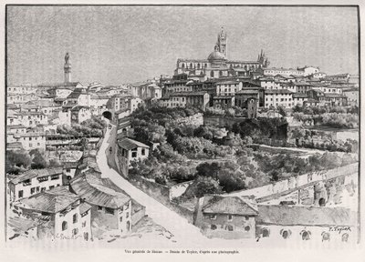 Vista geral de Siena (Itália). Gravura de Taylor para ilustrar a história "A travers la Tuscane" de Eugene Muntz (1845-1902), em Le tour du Monde 1892, dirigido por Edouard Charton (1807-1891), Hachette, Paris. de T Taylor