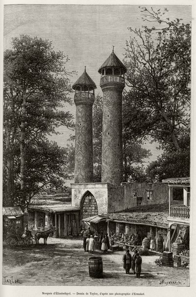 A mesquita de Elisabethpol (ou Gandja, ou Kirovabad, Azerbaijão). Gravado por Taylor, para ilustrar a história "A travers l