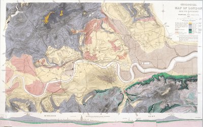 Mapa geológico de Londres e arredores, 1871 de T Walsh
