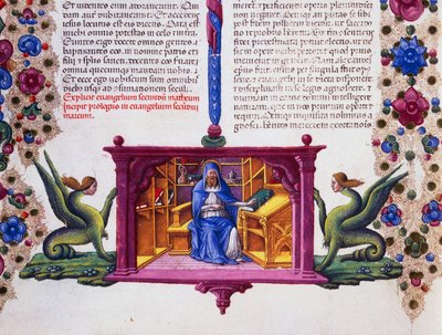 Friso de fronteira ao pé da página com São Mateus Evangelista, Volume II f 148, v, Bíblia de Borso d