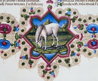 Friso de fronteira ao pé da página com unicórnio, Volume II f 245, v, Bíblia de Borso d