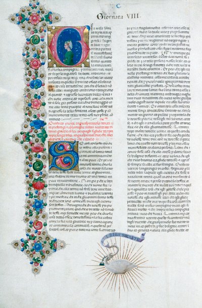 Página do manuscrito iluminada de Decameron, de Giovanni Boccaccio, italiano, c1467. de Taddeo Crivelli