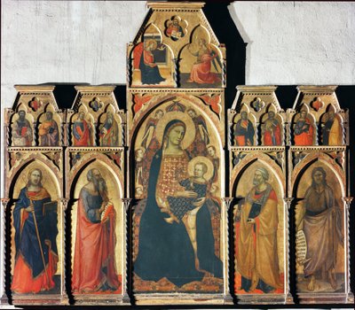 Virgem com criança com São Tiago Maior, São João Evangelista, São Pedro e São João Batista - tempera no painel,1350-1353 de Taddeo Gaddi
