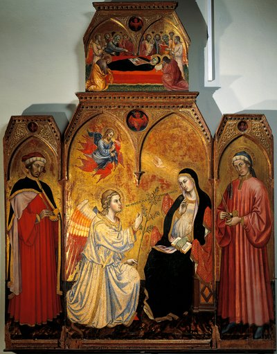 Anunciação de Maria com os Santos Cosmas e Damião, de Taddeo di Bartolo (1362-1422) de Taddeo di Bartolo
