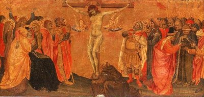 Crucificação, painel de predella (tempera no painel) de Taddeo di Bartolo