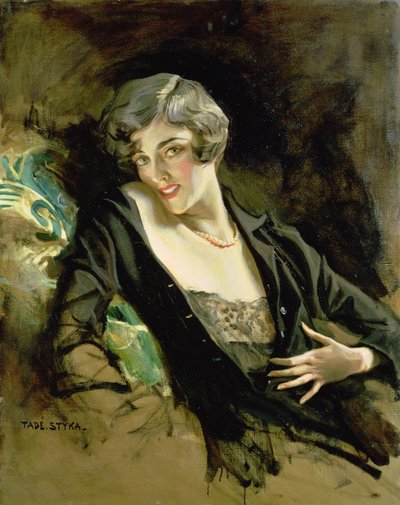 Retrato de uma jovem mulher (óleo sobre tela) de Tade Styka