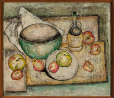 Natureza-morta com tigela verde e fruta de Tadeusz Makowski