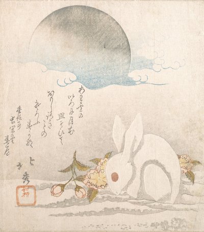 Lua, Lebre Branca na Neve, provavelmente 1819. de Taisosai Hokushu